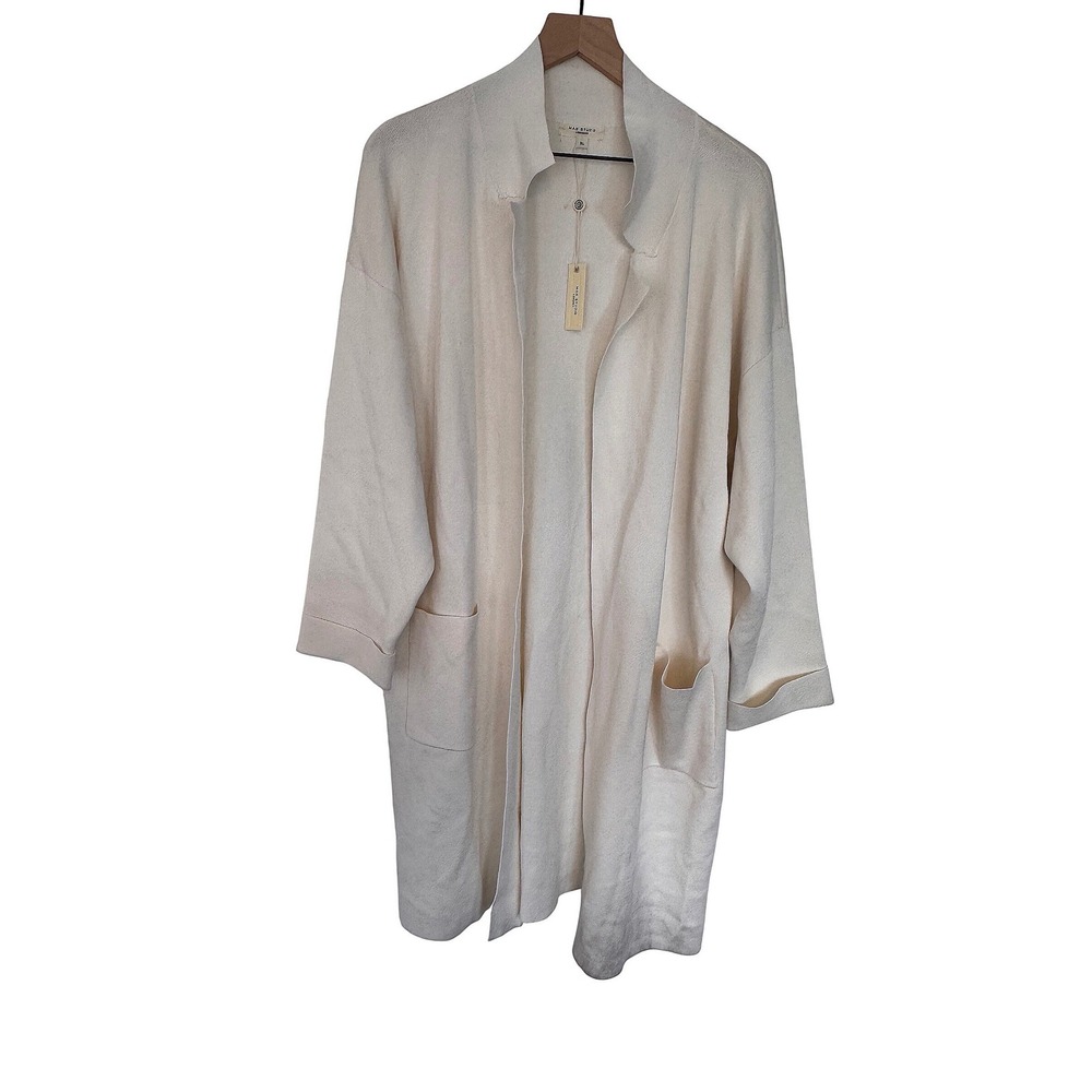 Max Studio Cardigan Women‎ XL Cream Knit Open Front Longline Chic NWT